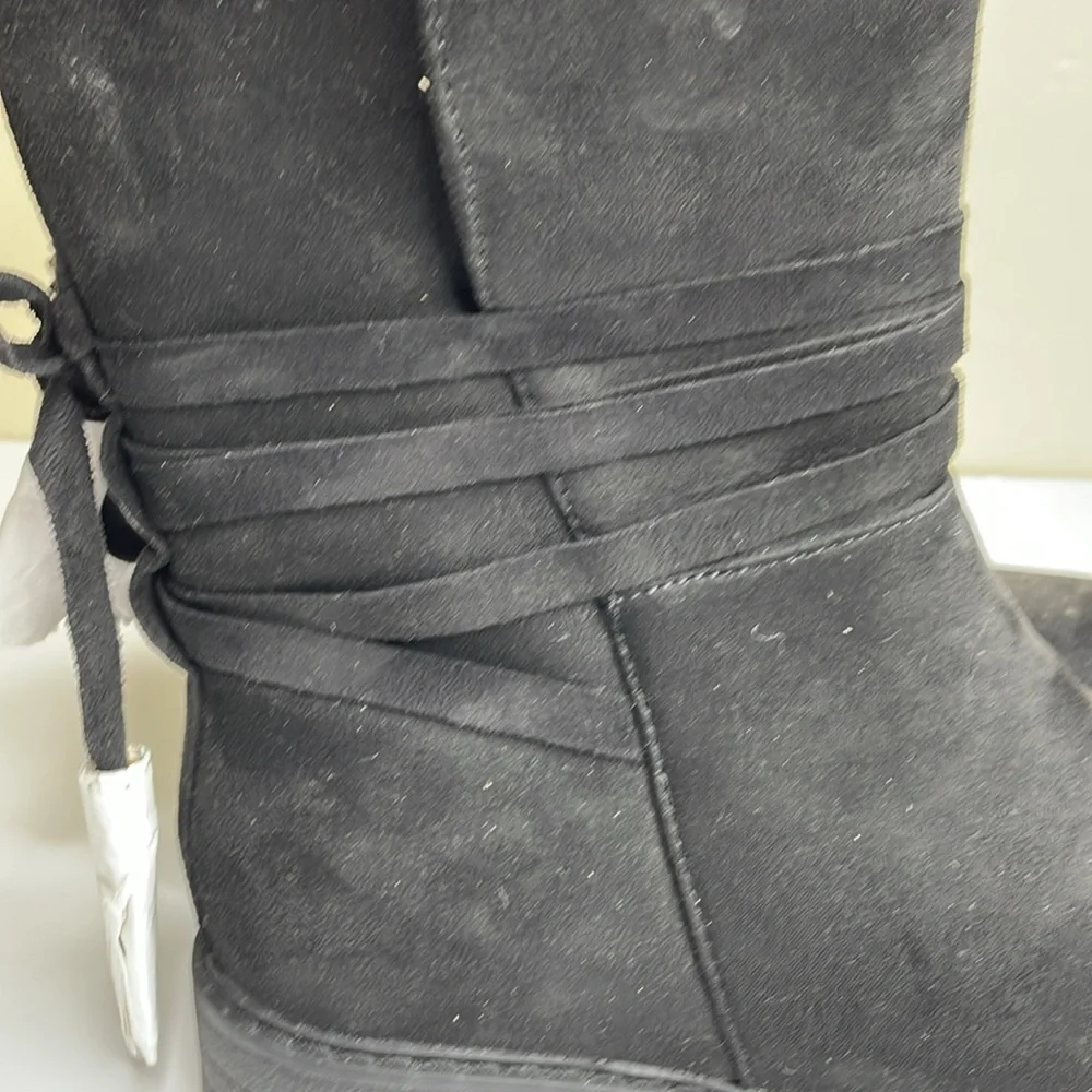 AMANDA BLU Ankle Boots KINGSTON Black Vegan Suede Side Zipper Tassel Detail 6